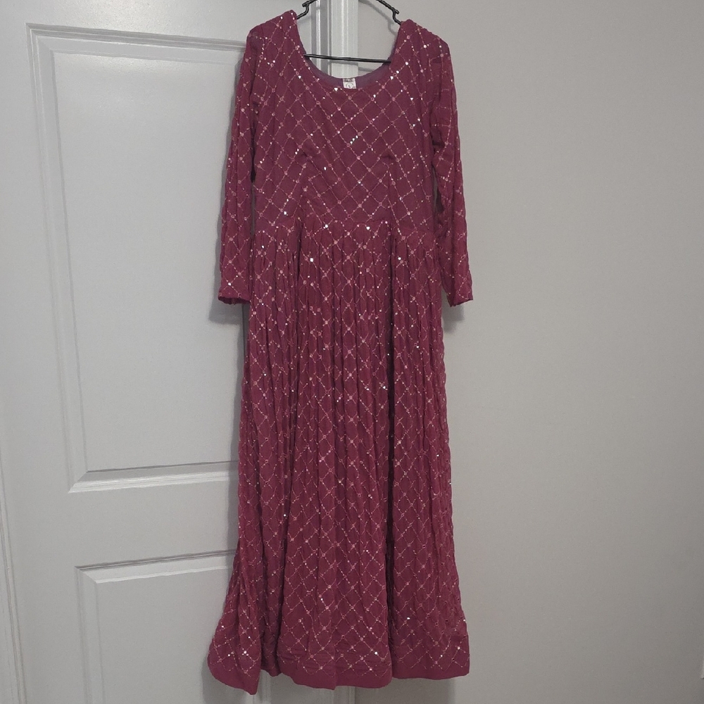 Indian Pakistani Outfit - Burgundy Sequin Dress- SIZE LARGE - Picture 3 of 5